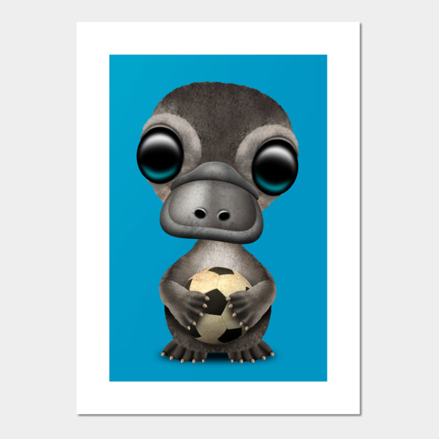 Cute Baby Platypus With Football Soccer Ball